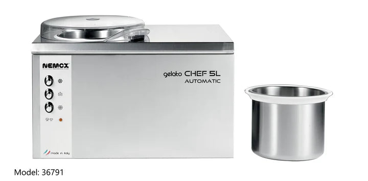 Nemox Gelato Chef 5L AUTOMATIC 120V 60Hz 280W 1 Phase Storage function. Stainless steel removable bowl.