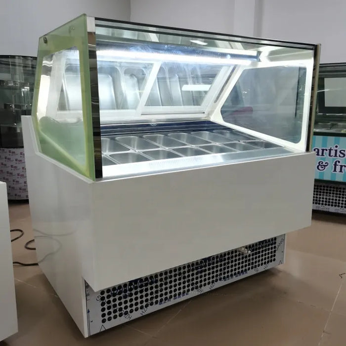 Commercial Refrigerator Gelato Ice Cream Cake Display Freezer Black Marble White LED Light Glass  CFR BY SEA