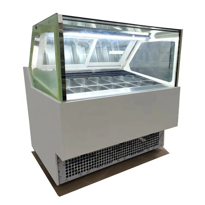 Commercial Refrigerator Gelato Ice Cream Cake Display Freezer Black Marble White LED Light Glass  CFR BY SEA