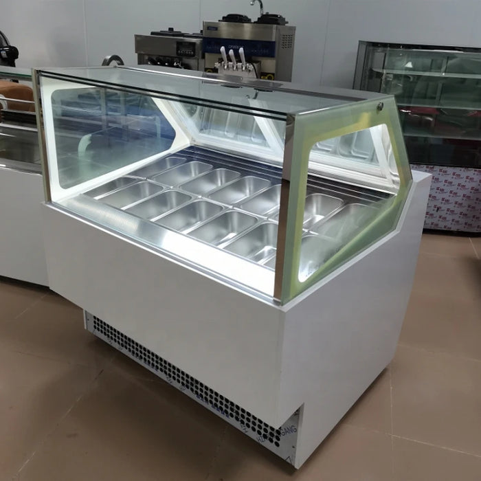 Commercial Refrigerator Gelato Ice Cream Cake Display Freezer Black Marble White LED Light Glass  CFR BY SEA