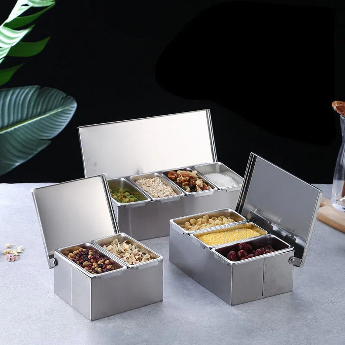 Stainless Steel 3/4/5 Section Ingredients Box Salt Sugar Cheese Sauce Box Seasoning Box Pizza Making Tool Snack Storage Box