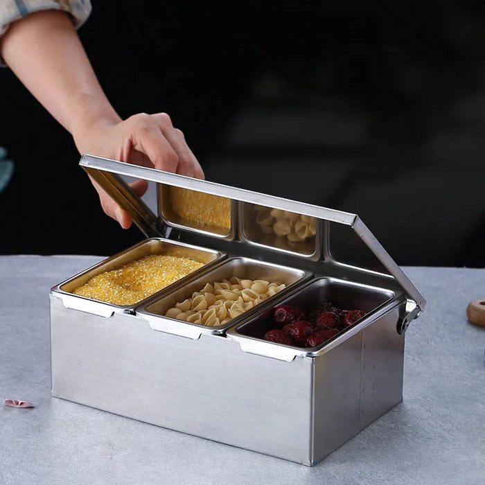 Stainless Steel 3/4/5 Section Ingredients Box Salt Sugar Cheese Sauce Box Seasoning Box Pizza Making Tool Snack Storage Box