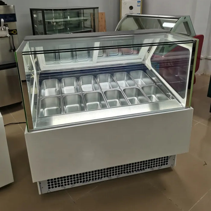 Commercial Refrigerator Gelato Ice Cream Cake Display Freezer Black Marble White LED Light Glass  CFR BY SEA