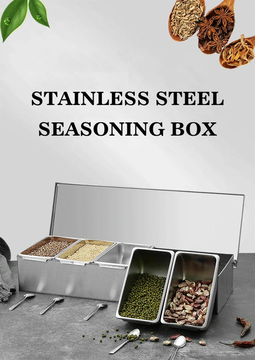 Stainless Steel 3/4/5 Section Ingredients Box Salt Sugar Cheese Sauce Box Seasoning Box Pizza Making Tool Snack Storage Box